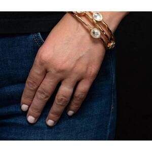 NEW WEST & CO. rhinestone ovals bangles - set of 3 in gold/clear